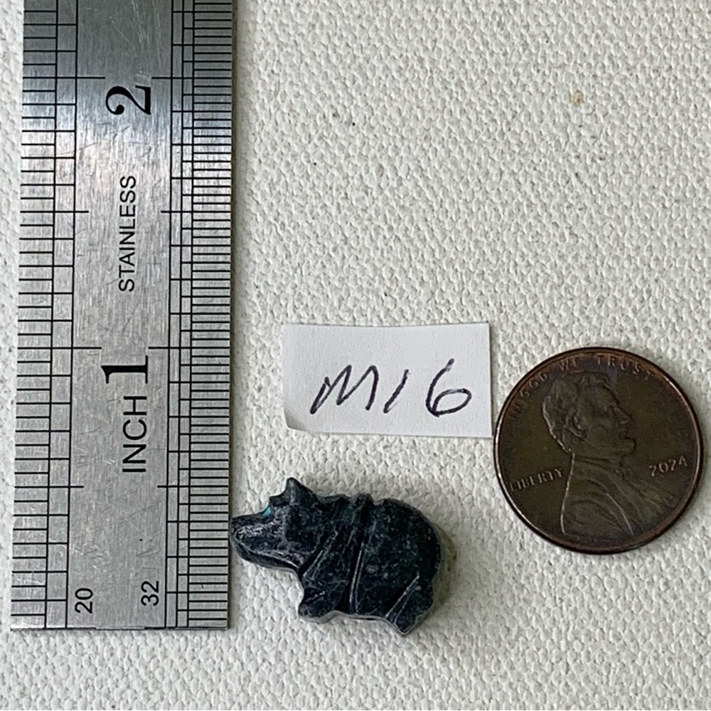 Native American Style Zuni Bear Fetish Bead Black Drilled Stone Mini Animal .7" - Picture 10 of 13